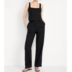 Black Extra High-Waisted Linen-Blend Taylor Wide-Leg Trouser Pants